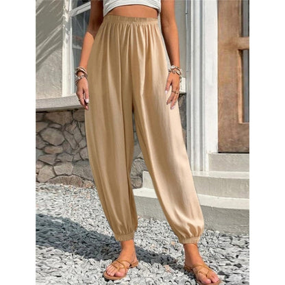 Elastic Waist Solid Color Baggy Pants