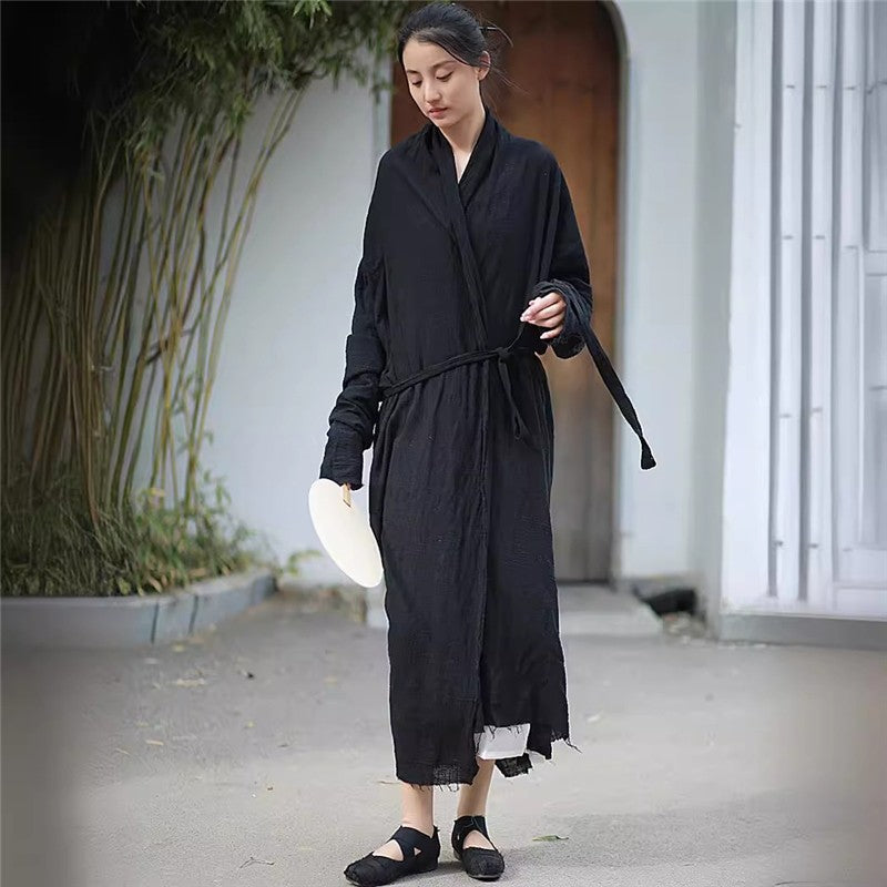 Solid Color Artistic Waist Belt Cardigan