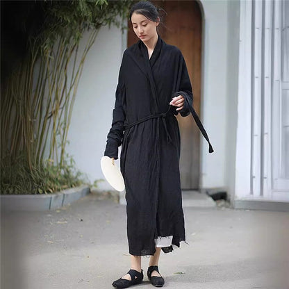 Solid Color Artistic Waist Belt Cardigan