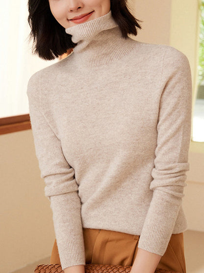 Long Sleeves Skinny Solid Color Split-Joint High Neck Sweater Tops