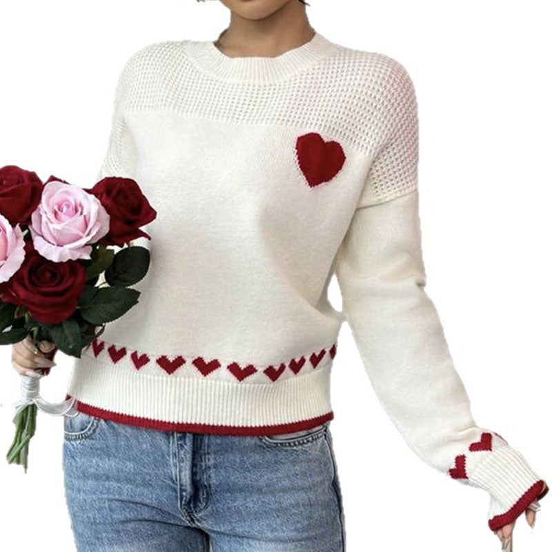 Casual Heart Crew Neck Long Sleeve Sweater