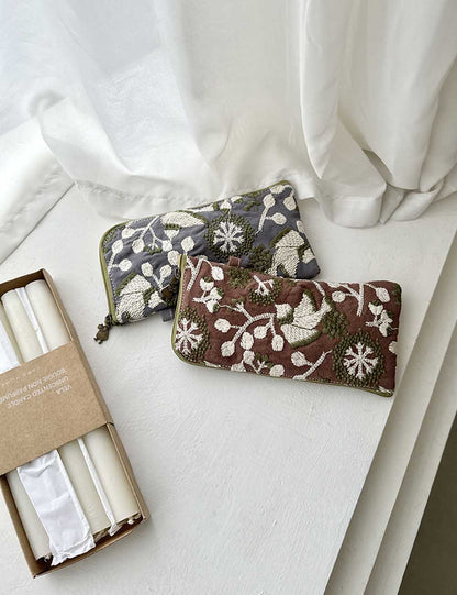 Simple Floral Embroidered Makeup Bag