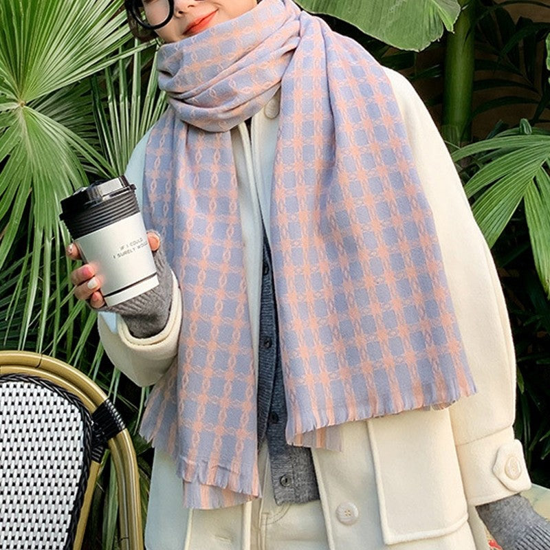 Printed Pattern Thick Tassel Shawl Scarf