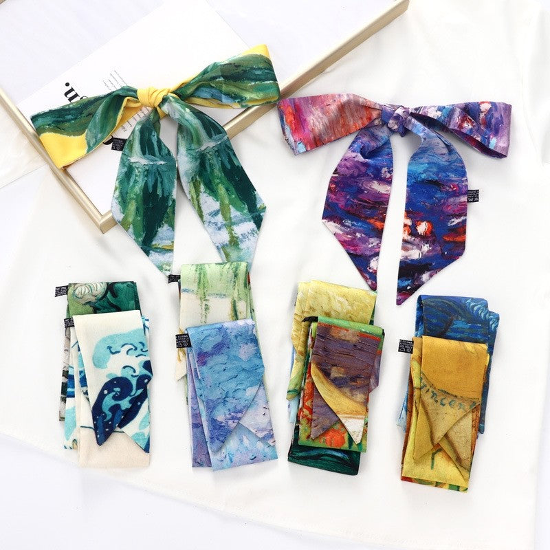Vintage Elegant Oil Painting Long Silk Scarf