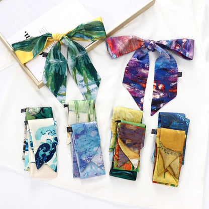 Vintage Elegant Oil Painting Long Silk Scarf