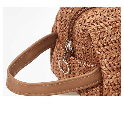 Solid Color Straw Weave Makeup Bag
