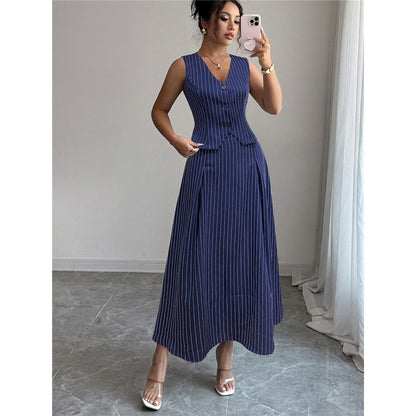 Striped Skirt Vest Two Piece Set