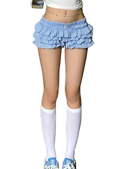 Sweet Multi-Layered Ruffle Plaid Shorts