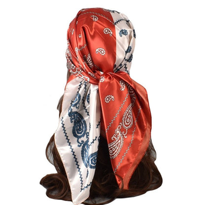 Paisley Print Satin Square Hair Scarf