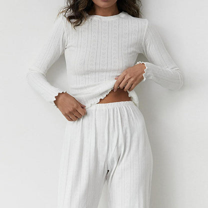 Elegant Long Sleeve Ruffled Pajamas Set