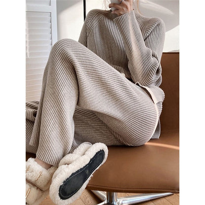 Pure Color Sweater Casual Suit