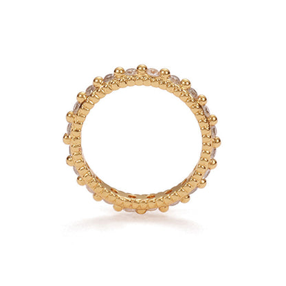 Cubic Zirconia Gold Beaded Band Ring