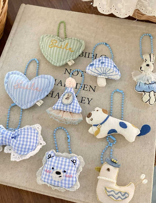 Plaid Love Bow Embroidery Sweet Bag Charm