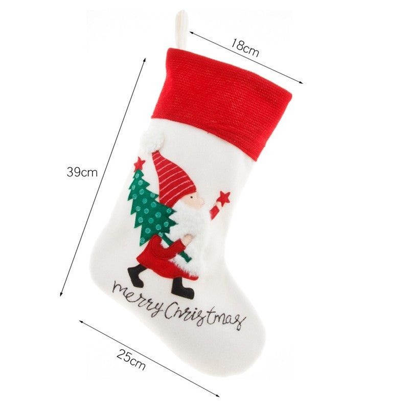 White Nordic Embroidered Old Man Christmas Socks Candy Bag Christmas Socks Gift Bag