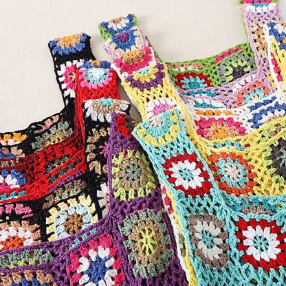 Crochet Knitted Flower Casual Handbag