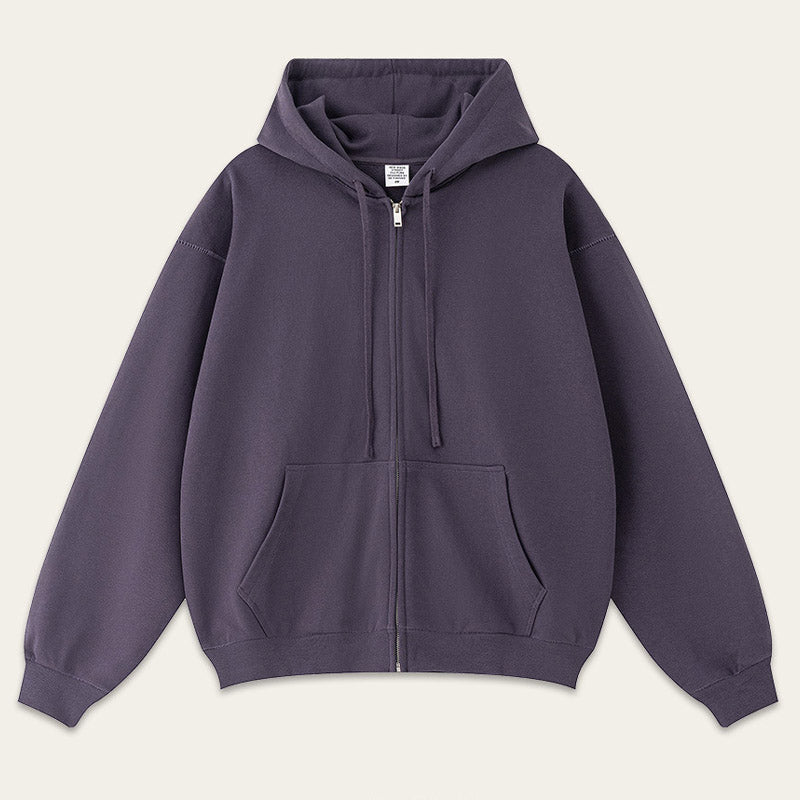 Casual Solid Color Oversize Zip-Up Hoodie