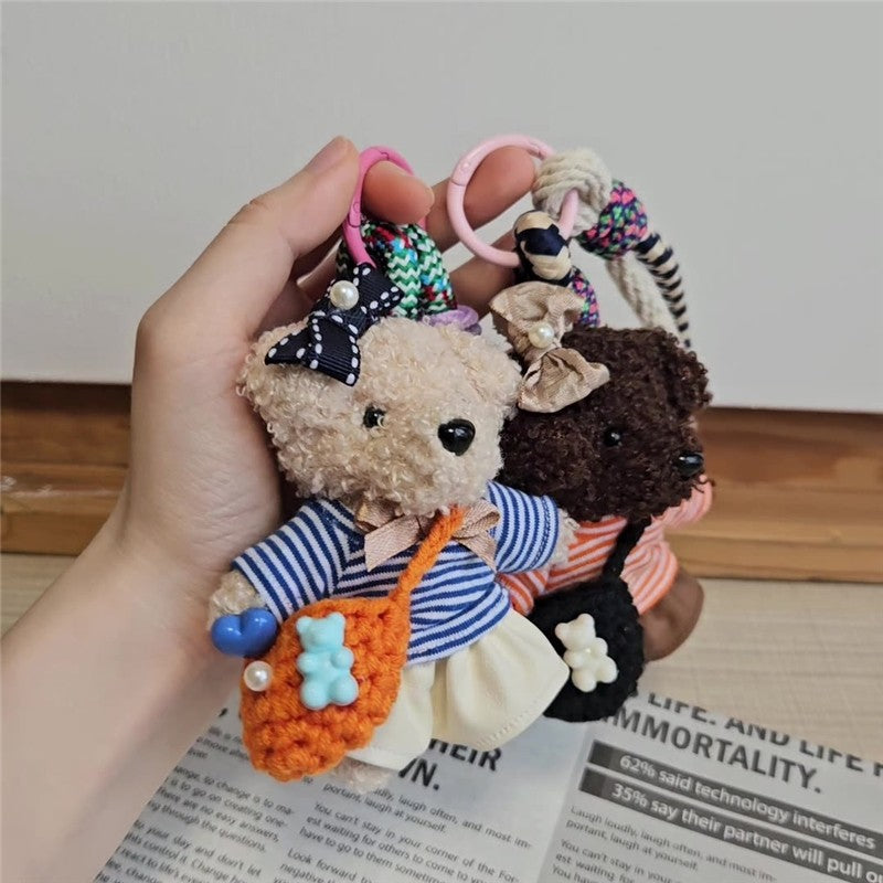 Cute Plush Teddy Bear Keychain Crossbody Bag