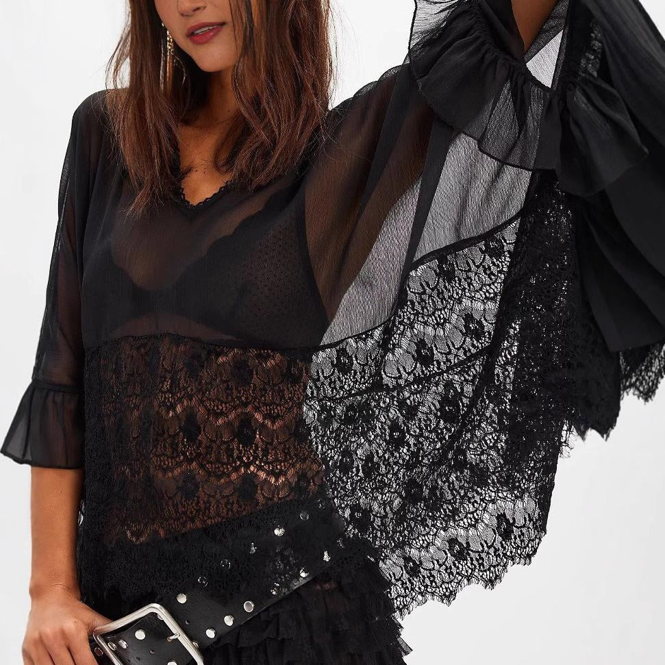 Loose Lace See Through Cover Up Top