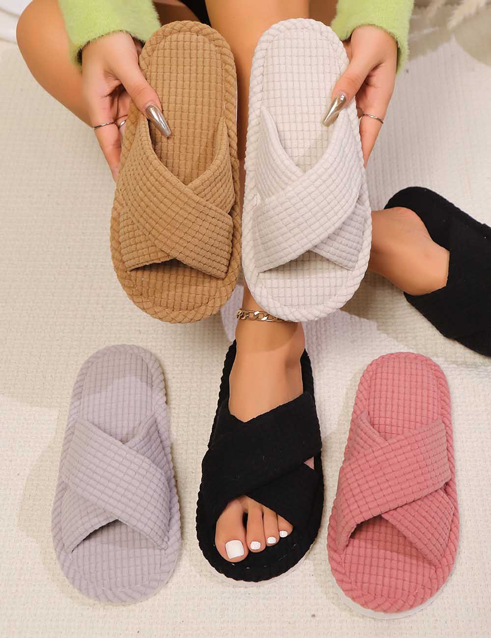 Cozy Crossed Waffle Indoor Slippers