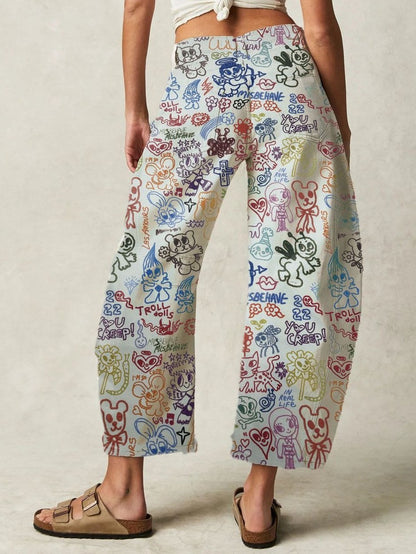 Love Star Print Loose Midi Waist Jeans