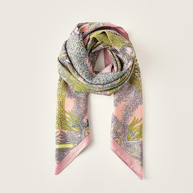Printed Large Square Retro Simulation Silk Scarf