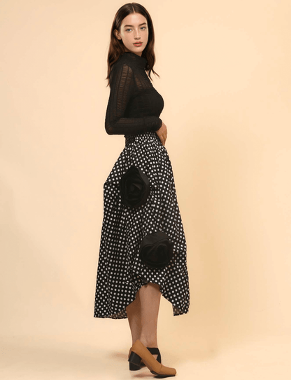 Irregular Hem Flower Decoration Midi Skirt