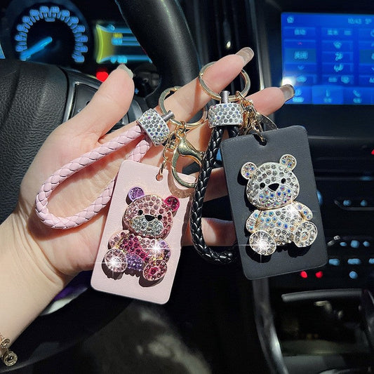 Creative Leather Diamond Bear Keychain