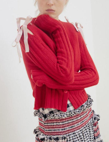 Simple Solid Color Bow Knot Knit Sweater
