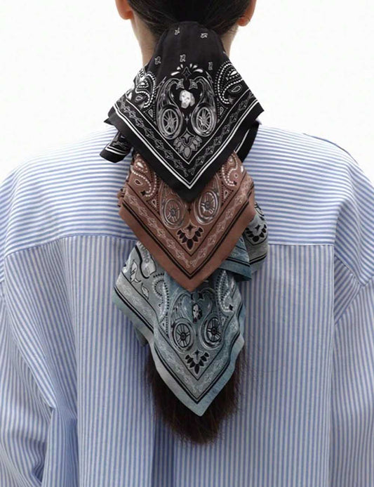 Retro Gothic Bandana Print Hair Tie