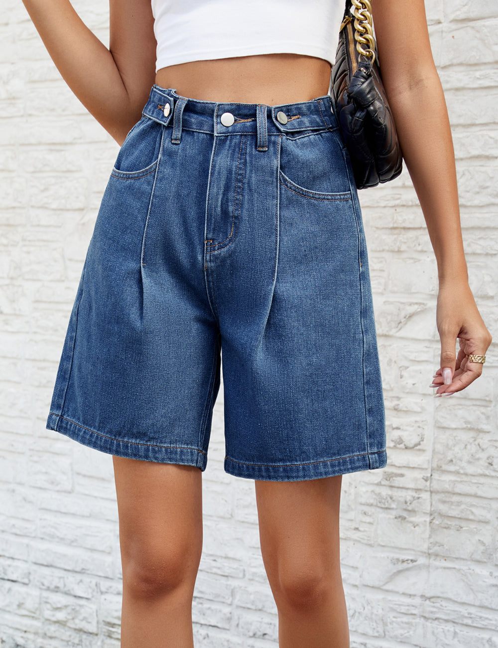 Casual Washed High Waist Bermuda Shorts