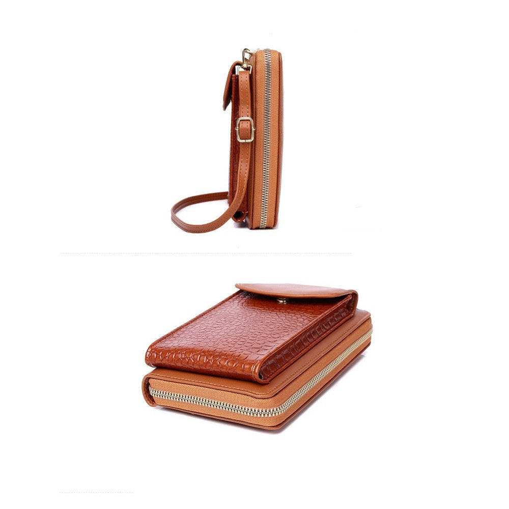 PU Leather Solid Color Alligator Grain Mini Purse Cell Phone Crossbody Bag