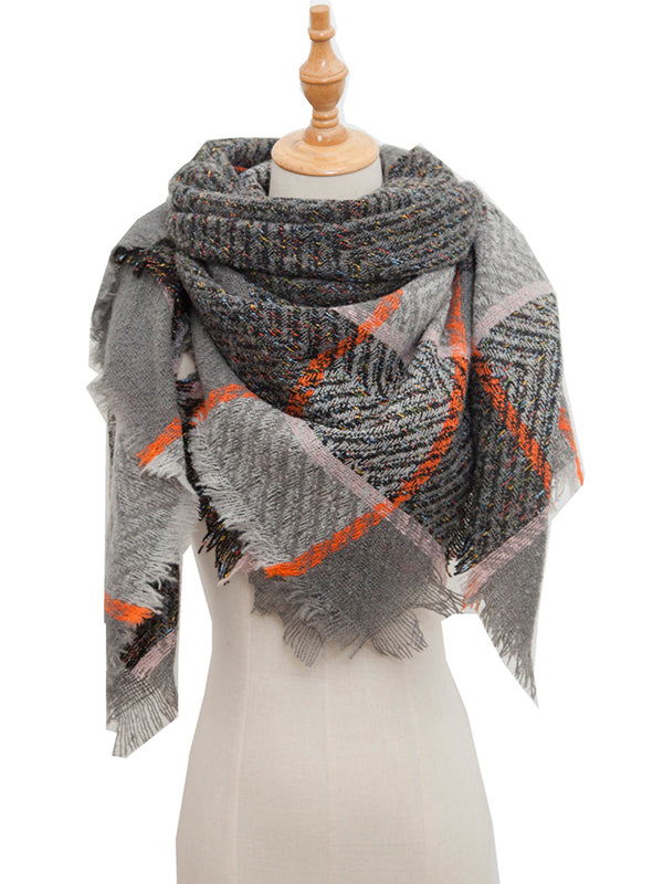 Triangle Fringed Keep Warm Plaid Shawl&Scarf