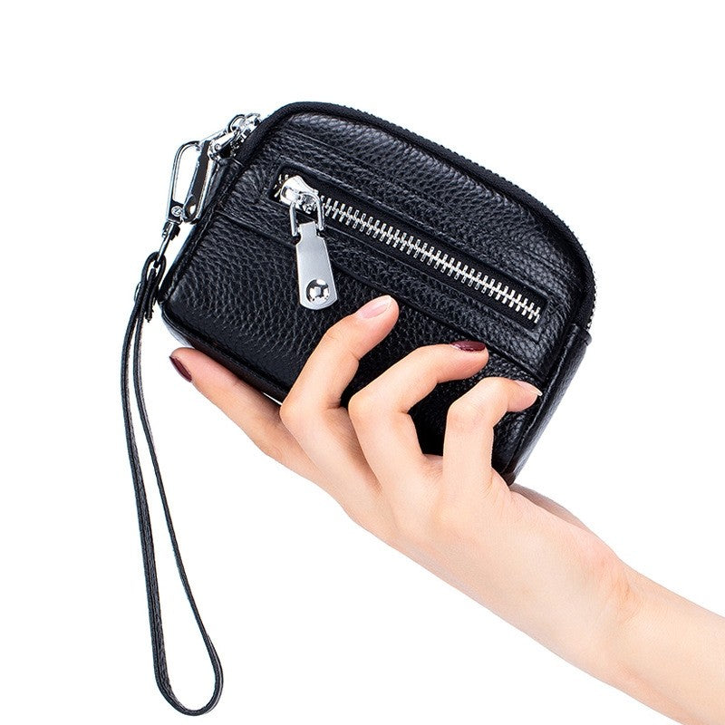 Mini Cowhide Double Zipper Clutch Bag