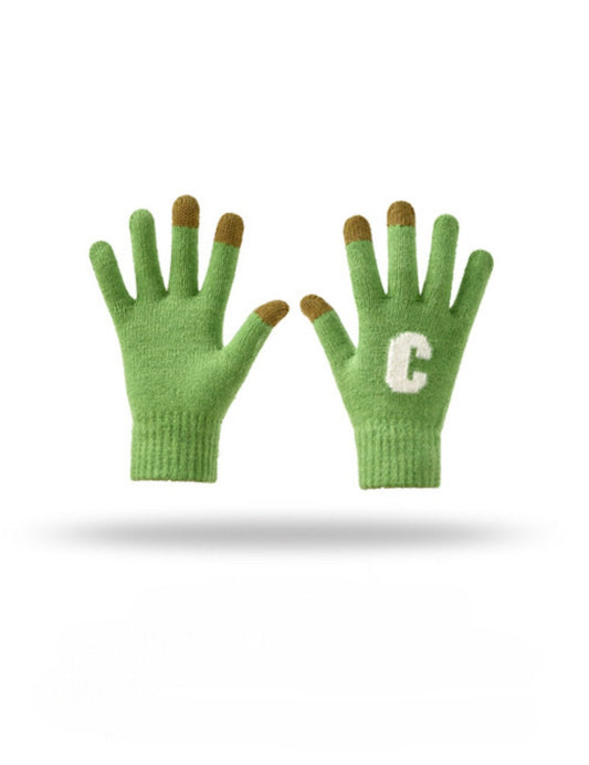 Letter Color Block Padded Knit Gloves