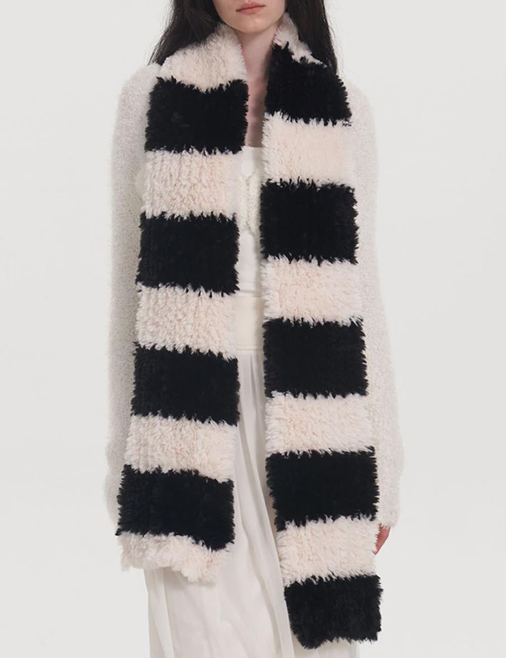Cute Faux Fur Striped Warm Knit Scarf