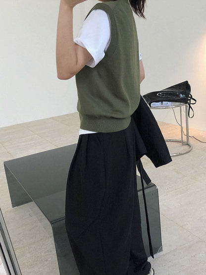 Leisure Solid Knitting Sweater Vest