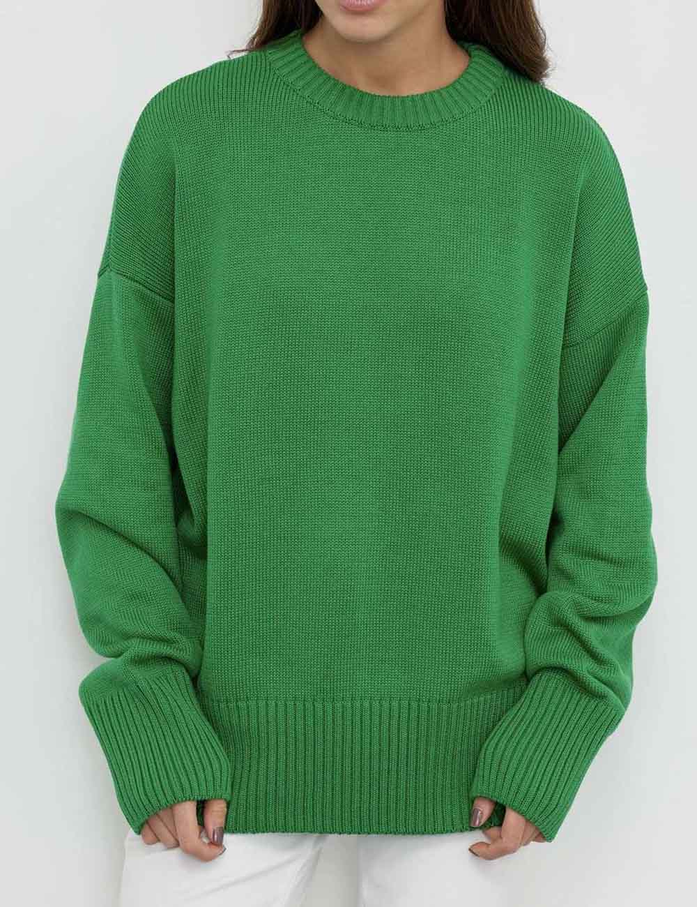 Casual Solid Color Round Neck Knit Sweater