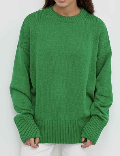 Casual Solid Color Round Neck Knit Sweater