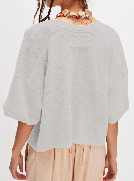 Loose Midi Sleeves Button Down Knit Tops