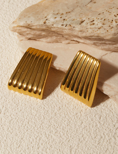 Stainless Steel Striated Ladder Hoop Earrings