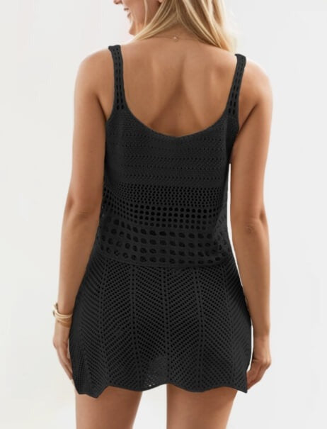 Solid Color Sleeveless Hollow-Out Knitted Sets