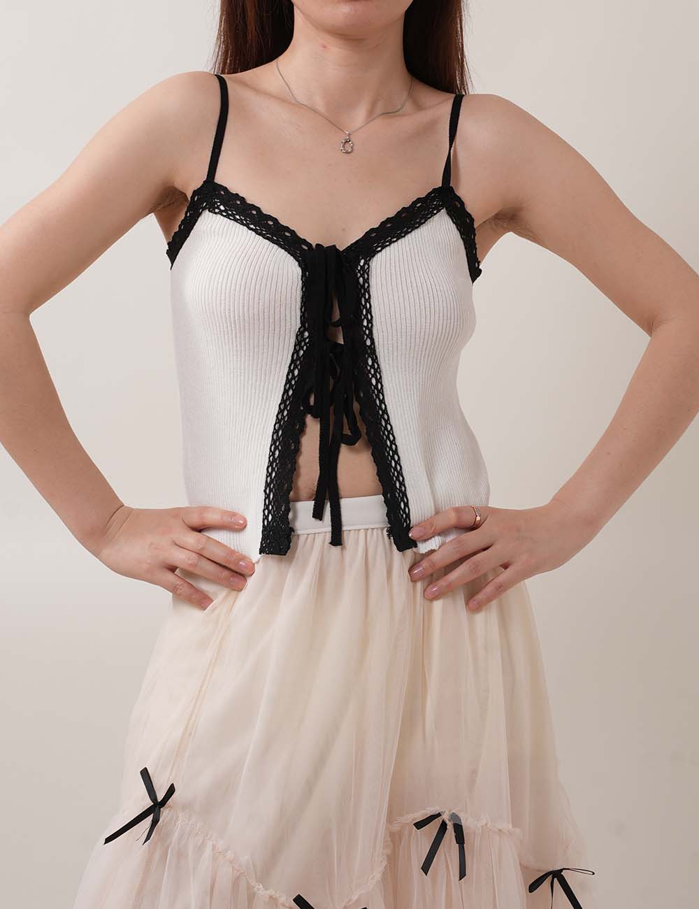 Color Block Lace String Cami Tops