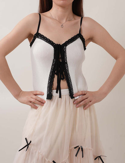 Color Block Lace String Cami Tops