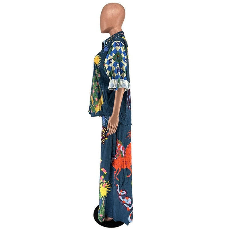 Fashion Printed Long Sleeve Long Pants Two Piece Set