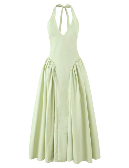Elegant Solid Color Halter Maxi Dress