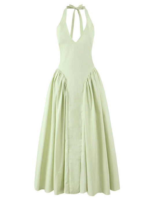 Elegant Solid Color Halter Maxi Dress