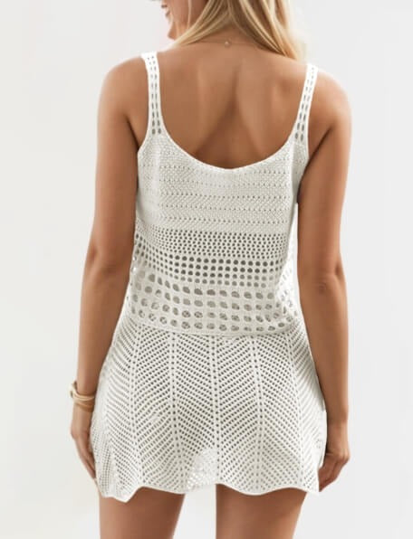 Solid Color Sleeveless Hollow-Out Knitted Sets