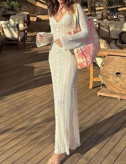 Sexy V-Neck See Through Slim Swim Cover Dress