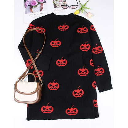 Halloween Pumpkin Long Knit Cardigan