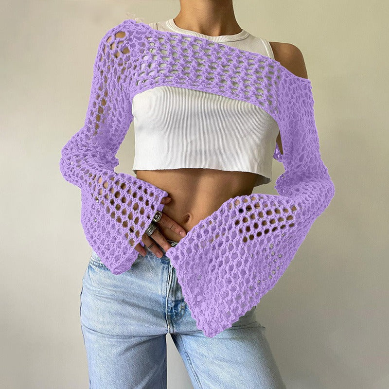 Casual Flare Sleeve Mesh Short Net Top
